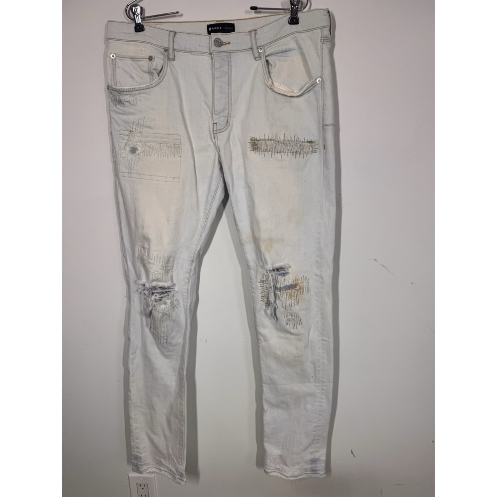 Purple Brand P001 Slim Fit Low Rise Jeans Button Fly Sz 36 Distressed Streetwear